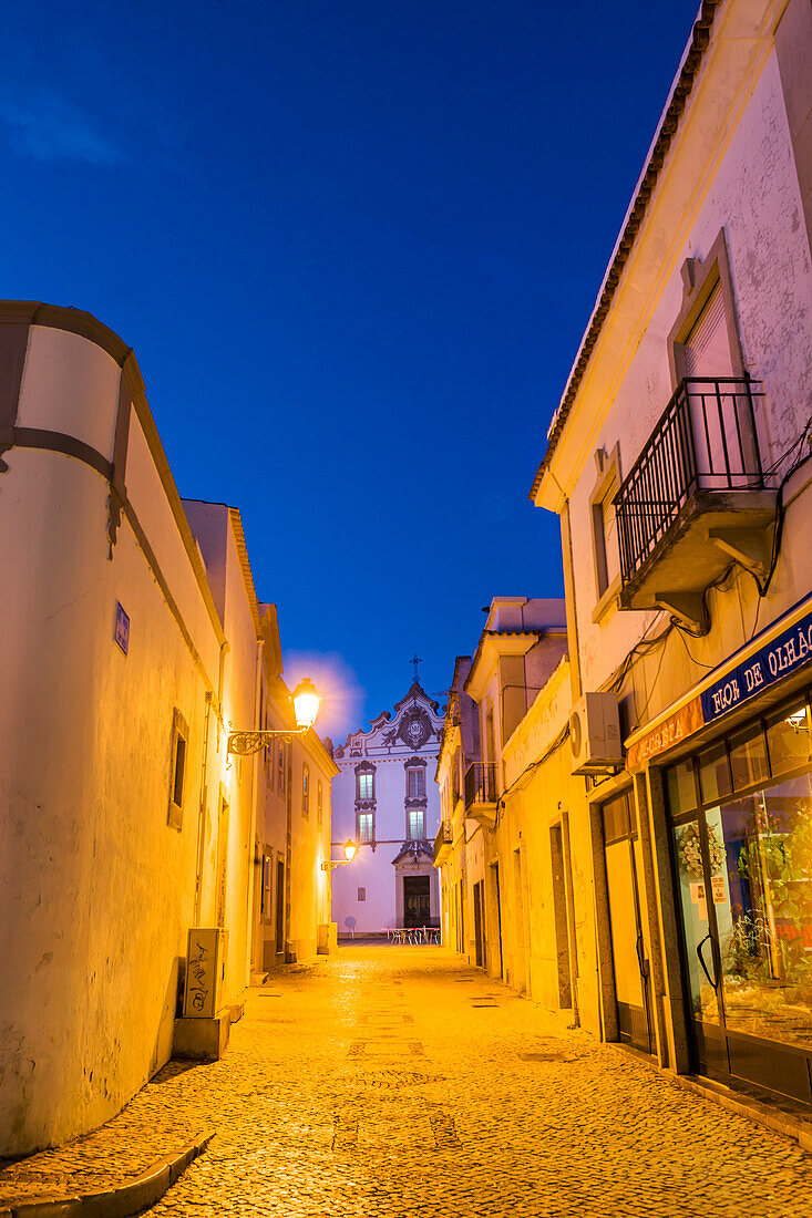 Church Igreja Matiz, old town at dusk, Olhao, Algarve, Portugal