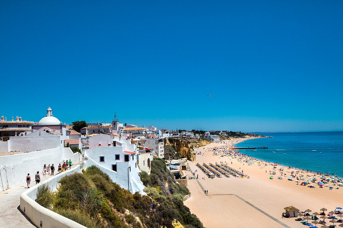 View towards old town and beach Praia dos Pescadores, Albufeira, Algarve, Portugal