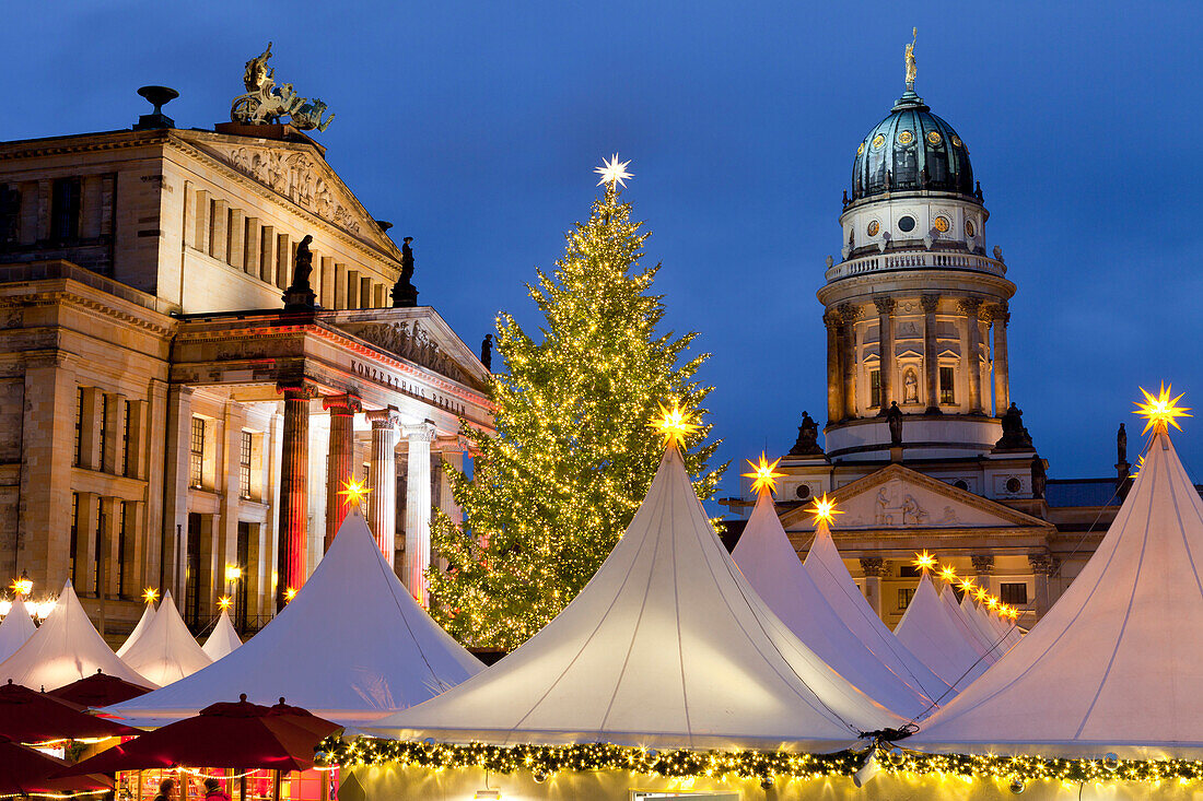 The Gendarmenmarkt Christmas Market, Theatre, and French Cathedral, Berlin, Germany, Europe