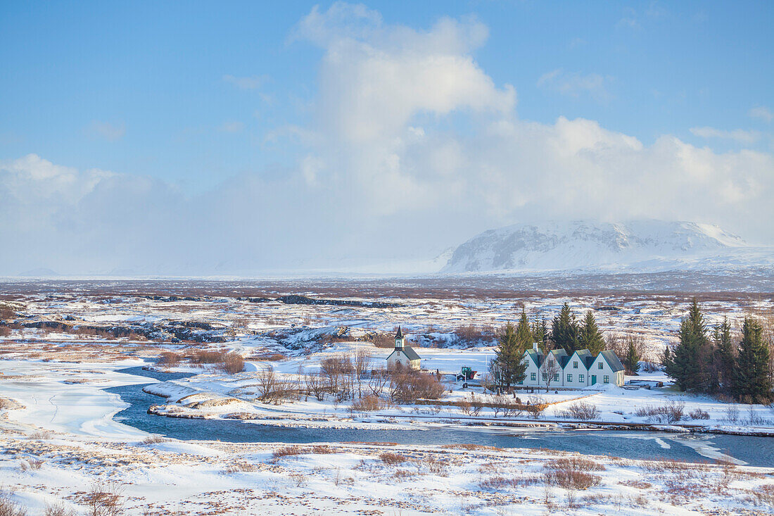 Thingvallabaer and River Oxara, Thingvellir National Park, UNESCO World Heritage Site, Iceland, Polar Regions