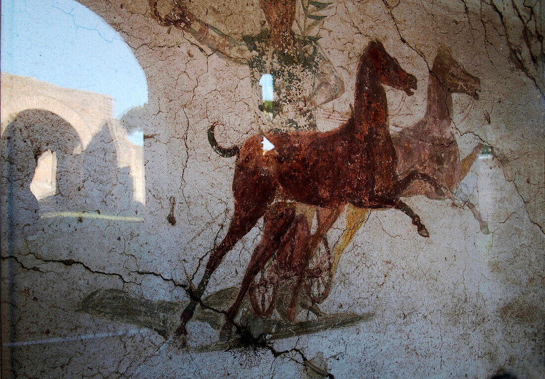 Roman chariot fresco, Ancient Ostia (Ostia Antica), Rome, Lazio, Italy, Europe