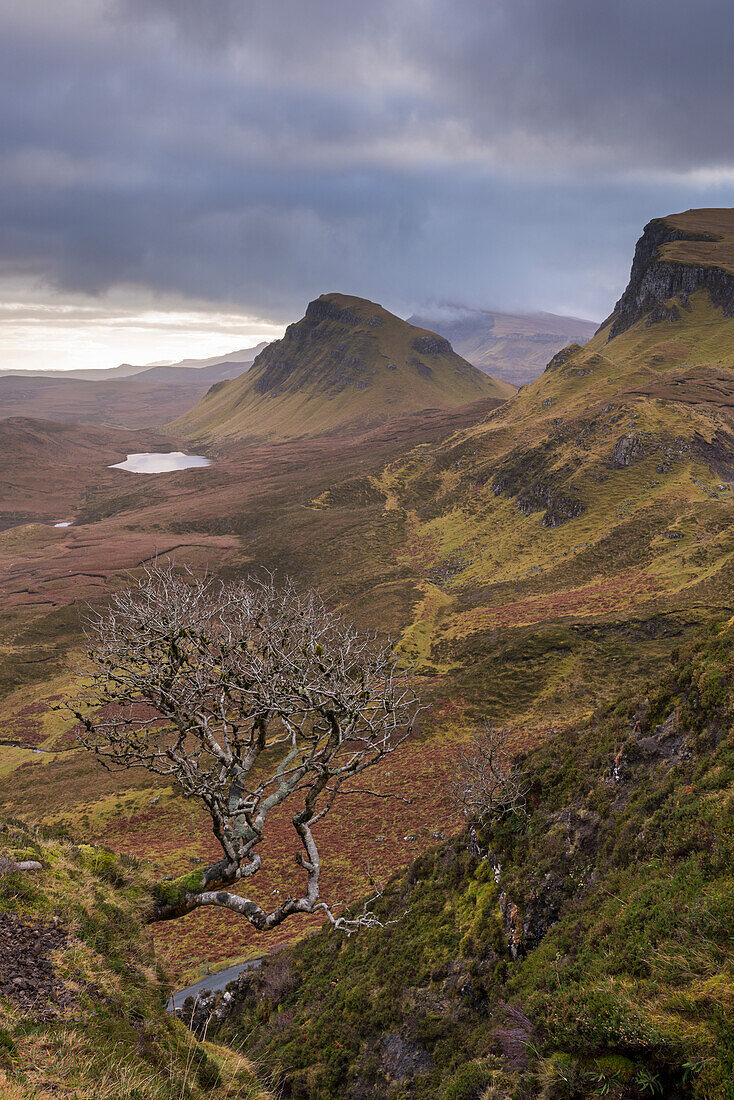 Dramatic landscape of the Quiraing, Trotternish mountains, Isle of Skye, Inner Hebrides, Scotland, United Kingdom, Europe
