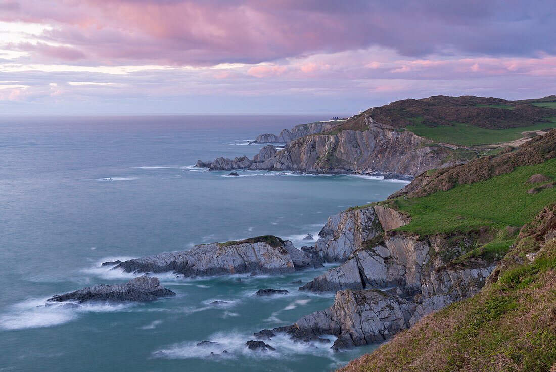 Fading sunset over the dramatic north Devon coast, Morte Point, Devon, England, United Kingdom, Europe