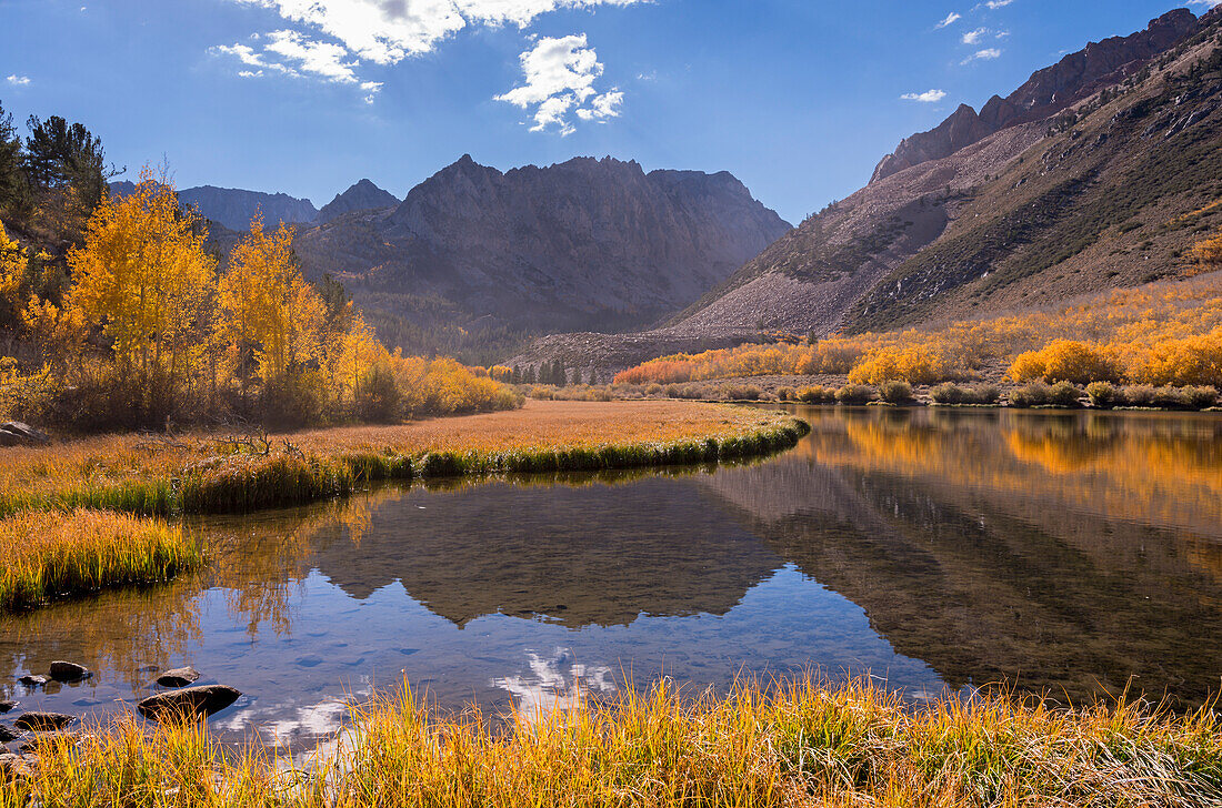 Glorious fall colours surround North Lake in the Eastern Sierras, near Bishop, California, United States of America, North America