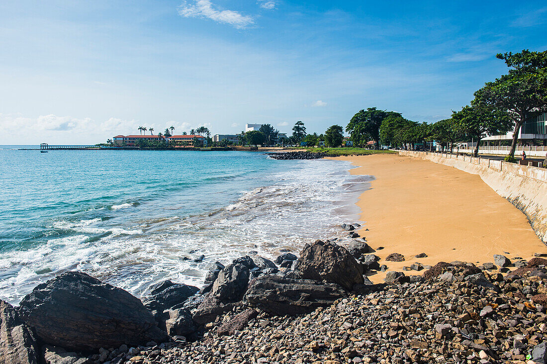 Beach in front of the Pestana five star hotel in the city of Sao Tome, Sao Tome and Principe, Atlantic Ocean, Africa