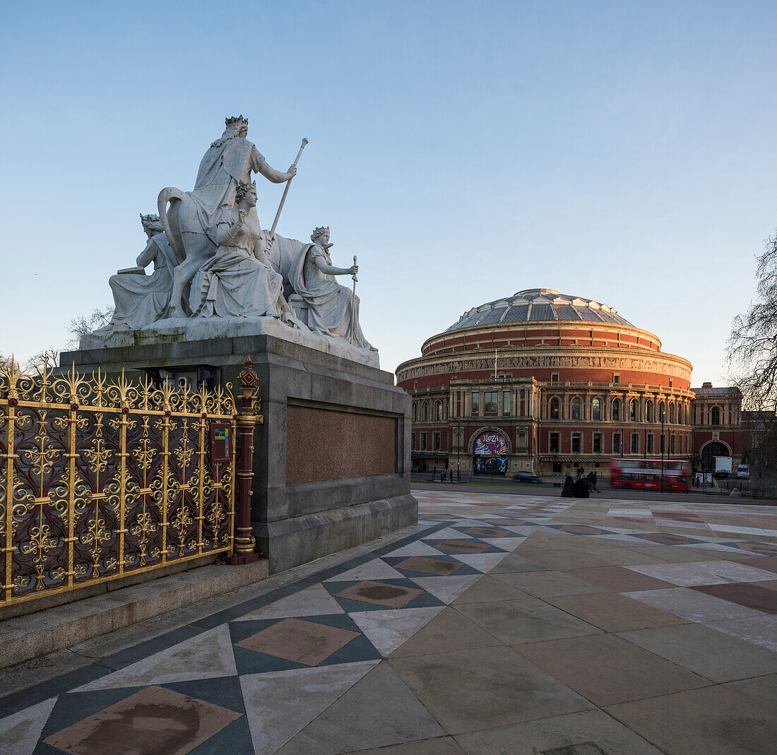 Exterior of the Royal Albert Hall from The Albert Memorial, Kensington, London, England, United Kingdom, Europe