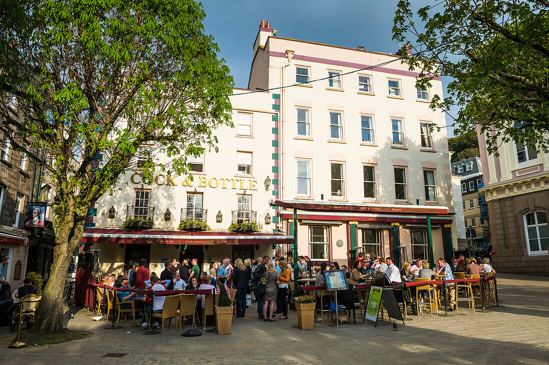 Open air pub on the Royal Square in St. Helier, Jersey, Channel Islands, United Kingdom, Europe
