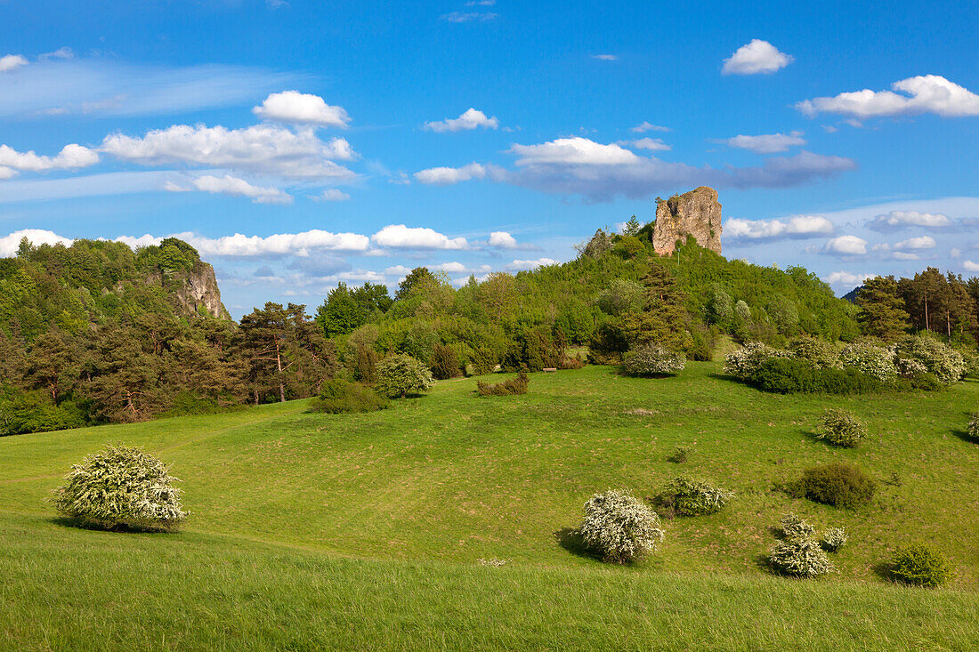 Felsformation Auberg, bei Gerolstein, Eifelsteig, Vulkaneifel, Eifel, Rheinland-Pfalz, Deutschland