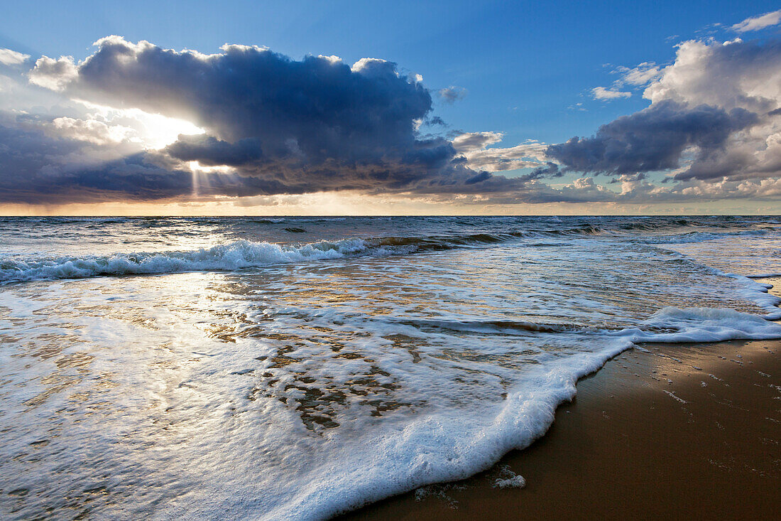 Thunderclouds at western beach, Darss, National Park Vorpommersche Boddenlandschaft, Baltic Sea, Mecklenburg-West Pomerania, Germany