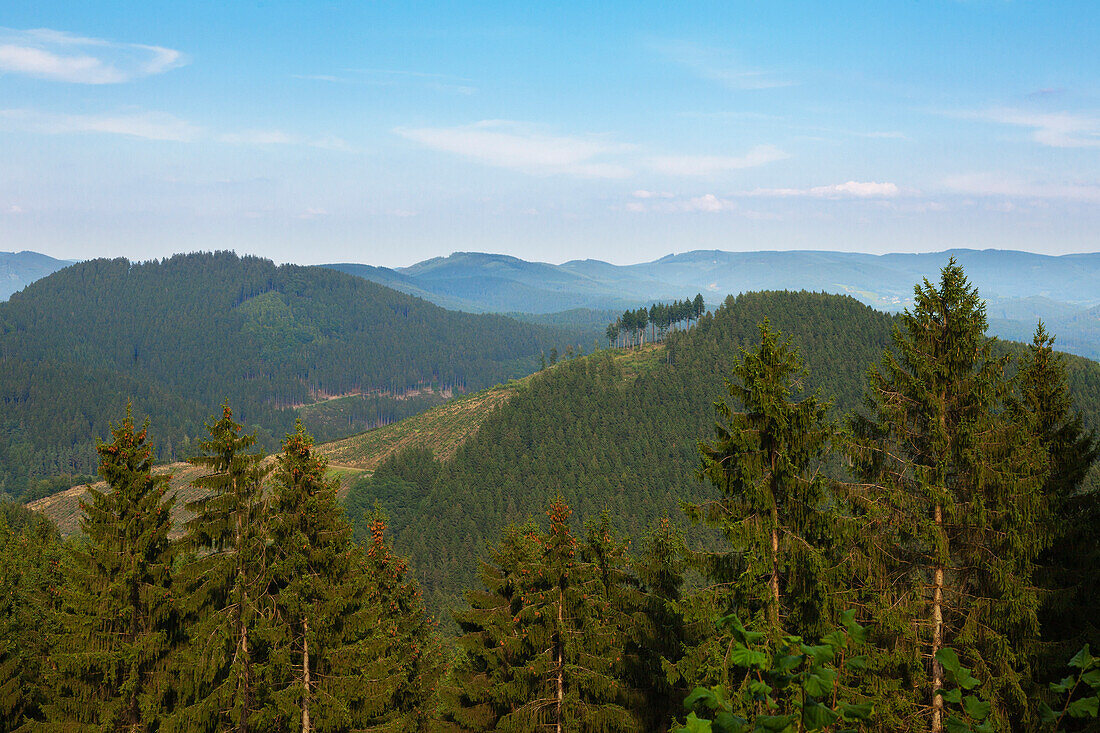 View from Hohe Bracht hill, Rothaargebirge, Sauerland region, North Rhine-Westphalia, Germany