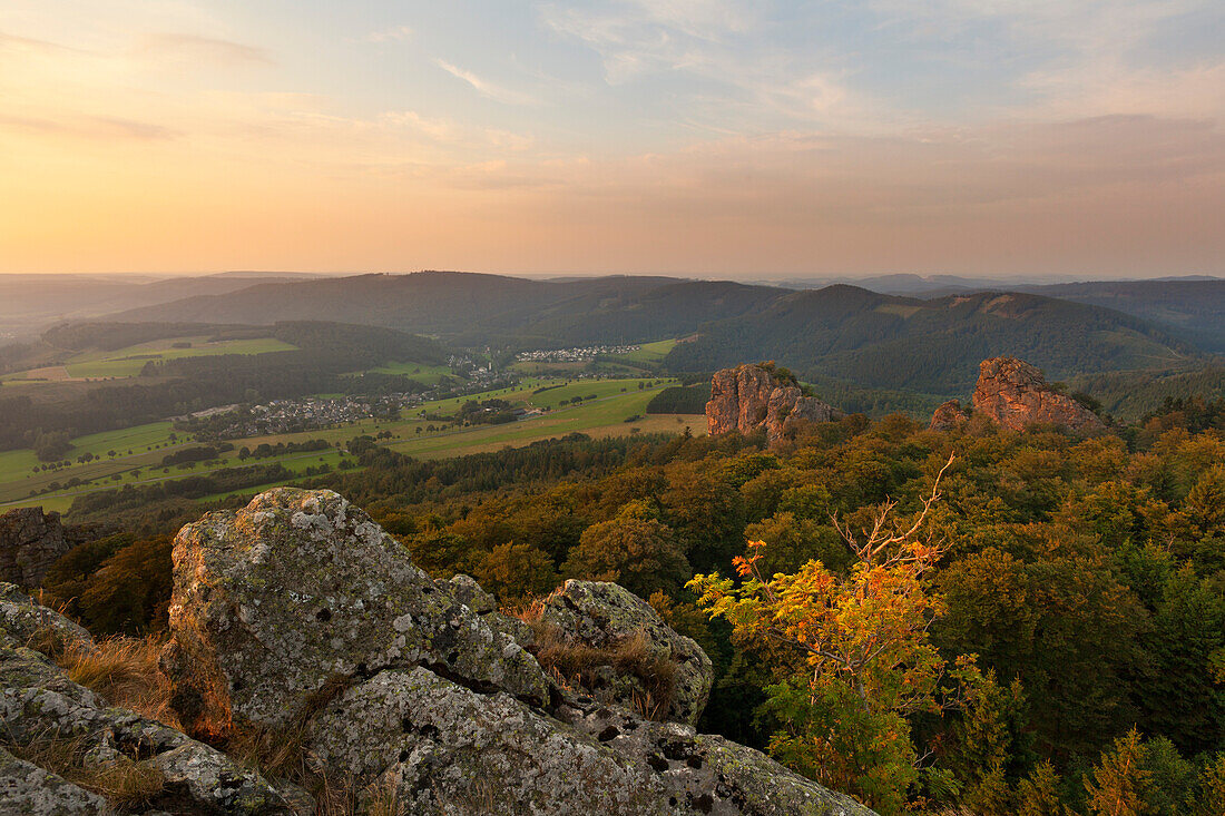 Rock formation Bruchhauser Steine, Rothaarsteig hiking trail, Rothaargebirge, Sauerland region, North Rhine-Westphalia, Germany