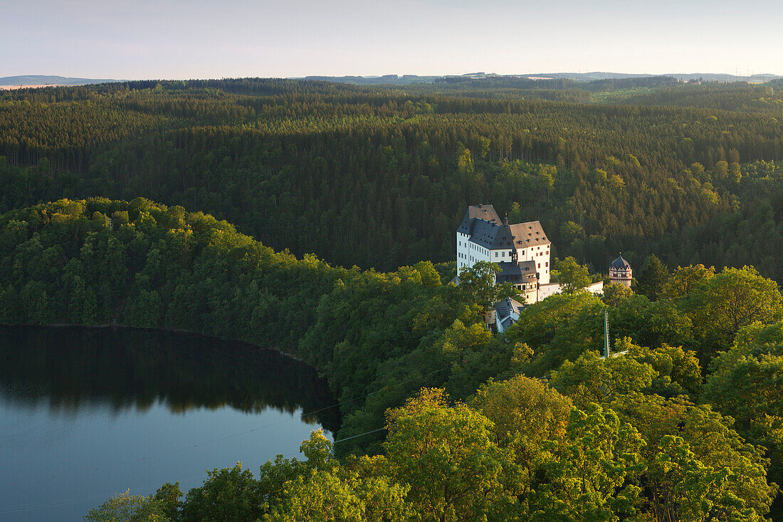 Saale barrage near Burgk castle, nature park Thueringer Schiefergebirge / Obere Saale,  Thuringia, Germany