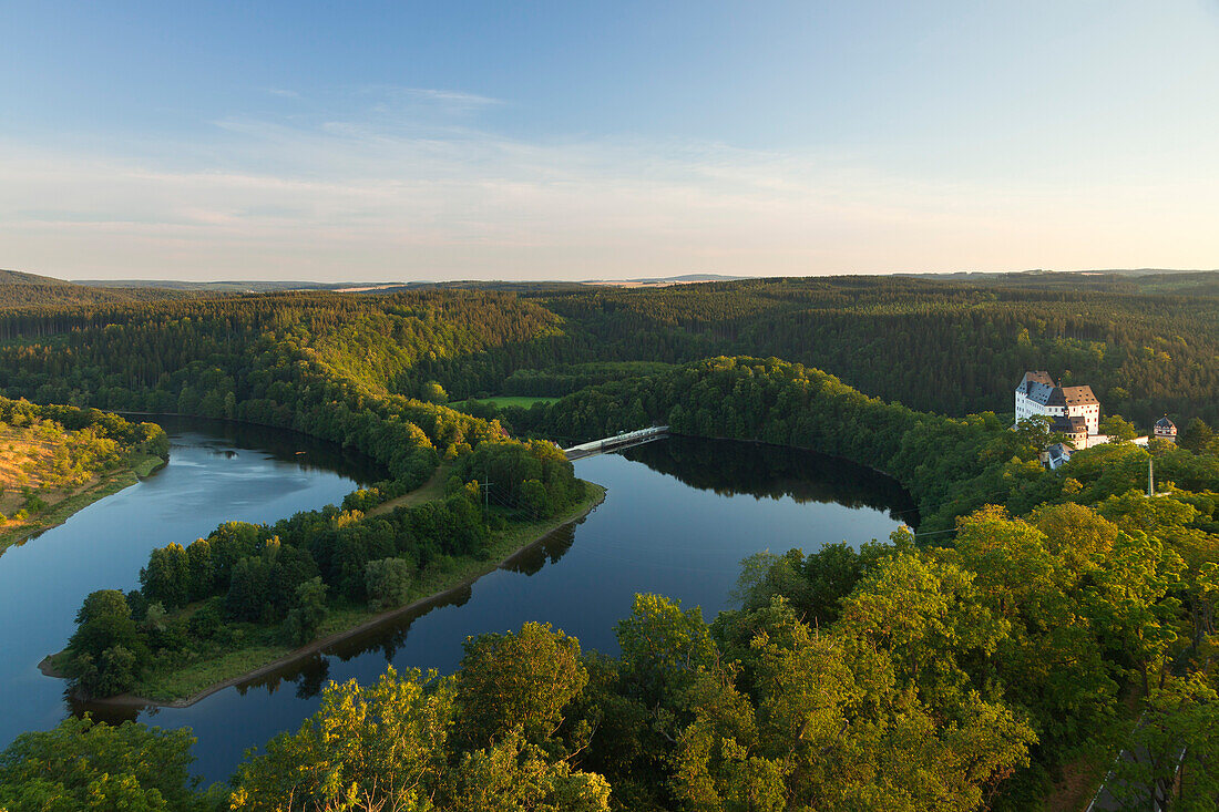 Saale barrage near Burgk castle, nature park Thueringer Schiefergebirge / Obere Saale,  Thuringia, Germany