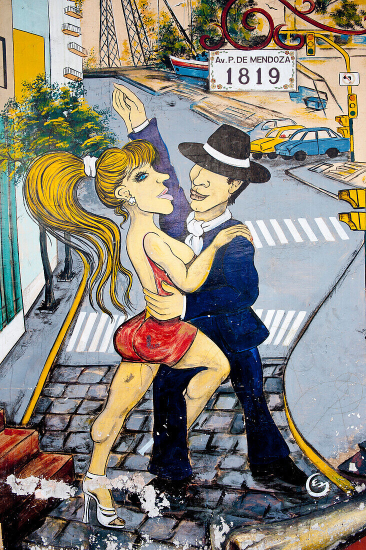 Painting Of A Couple Dancing Tango In La Boca, Buenos Aires, Argentina