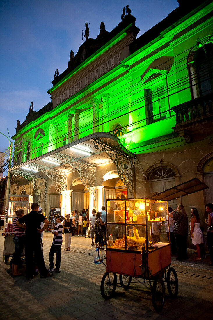 Man Selling Popcorn In Front Of Teatro Guarany At Night, Pelotas, Rio Grande Do Sul, Pelotas, Brazil