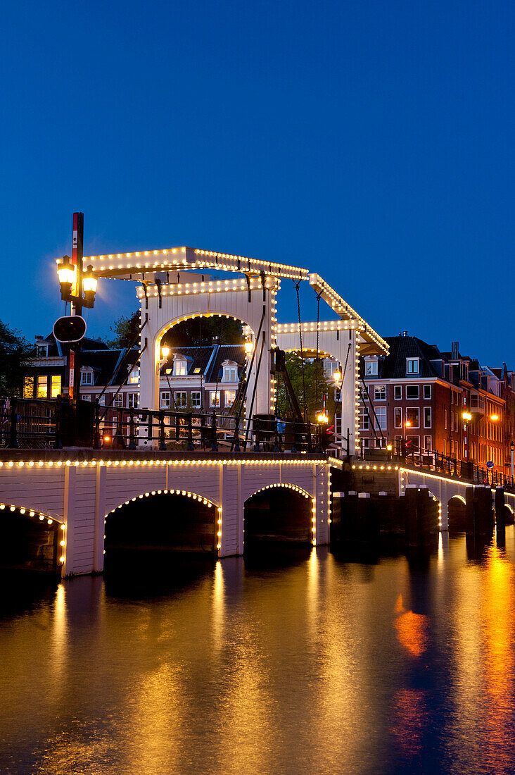 Skinny Bridge at dusk, Amsterdam, Holland