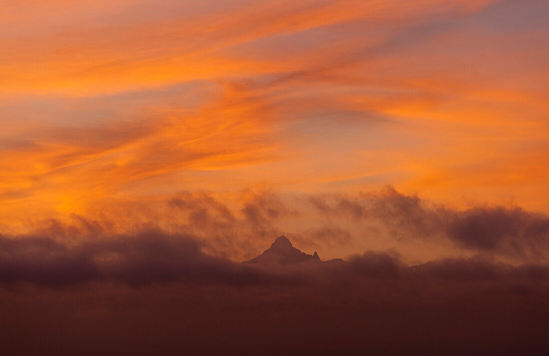 Mt Kenya coming out from clouds at dawn, Ol Pejeta Conservancy, Kenya
