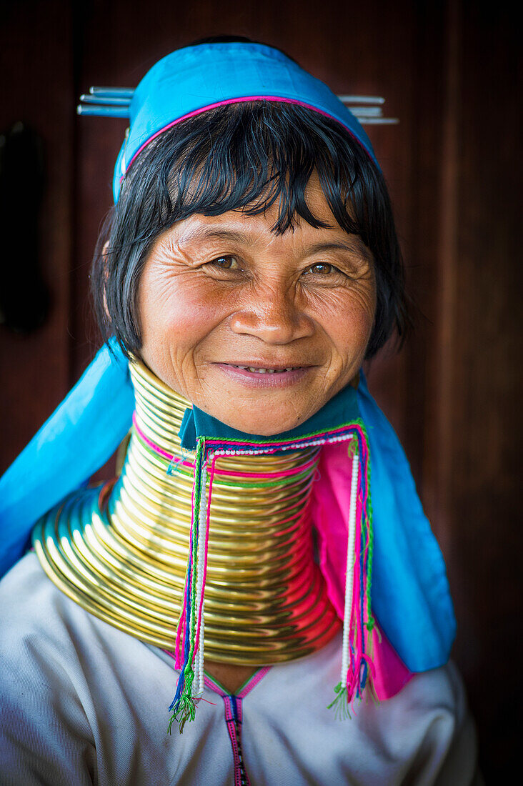 Kayan woman with brass neck coils, Burma