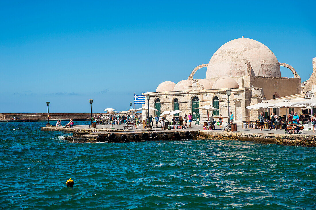'An old mosque in Venetian harbour; Chania, Crete, Greece'