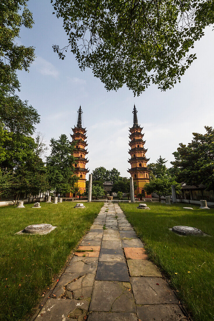 Twin Pagodas dating to the Northern Song Dynasty and remains of the Main Hall of the Arhat Temple, Suzhou, Jiangsu, China
