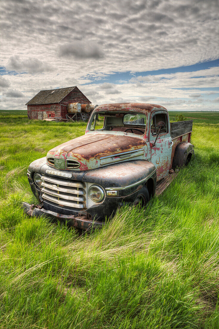 'HDR image of an abandoned truck in a rural area; Saskatchewan, Canada'