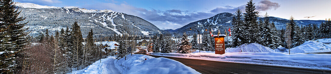 'Panoramic view of Whistler from Highway 99 and Lorimer Road; Whistler, British Columbia, Canada'
