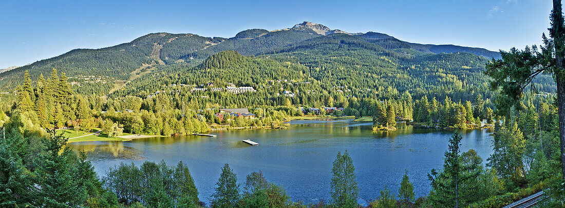 'Whistler Mountain and Alpha Lake in the Creekside area; Whistler, British Columbia, Canada'