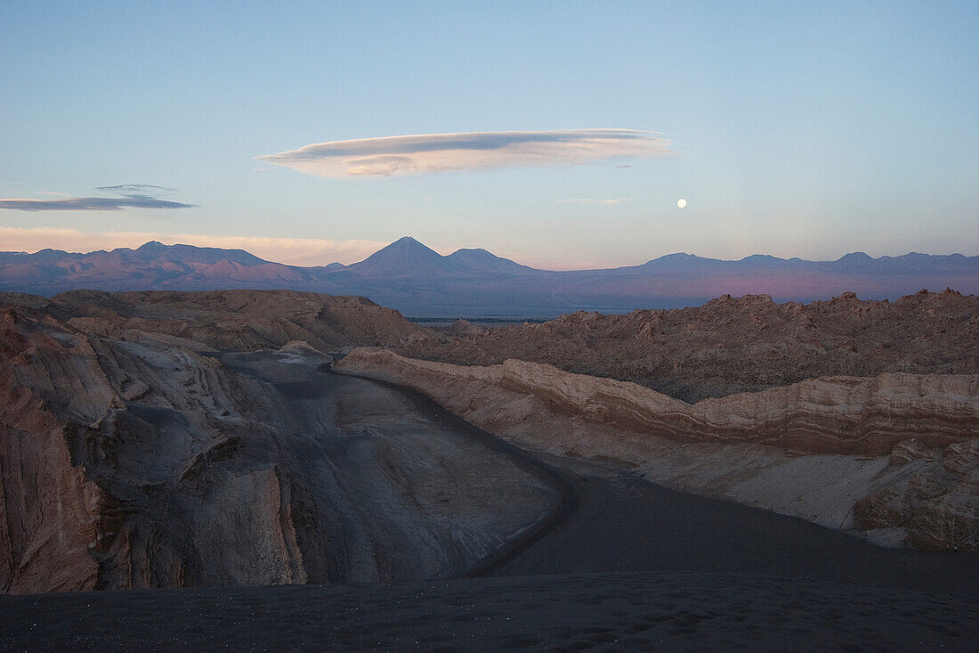 Full Moon Over The Valle De La Luna In The Cordillera De La Sal At Sunset, San Pedro De Atacama, Antofagasta Region, Chile
