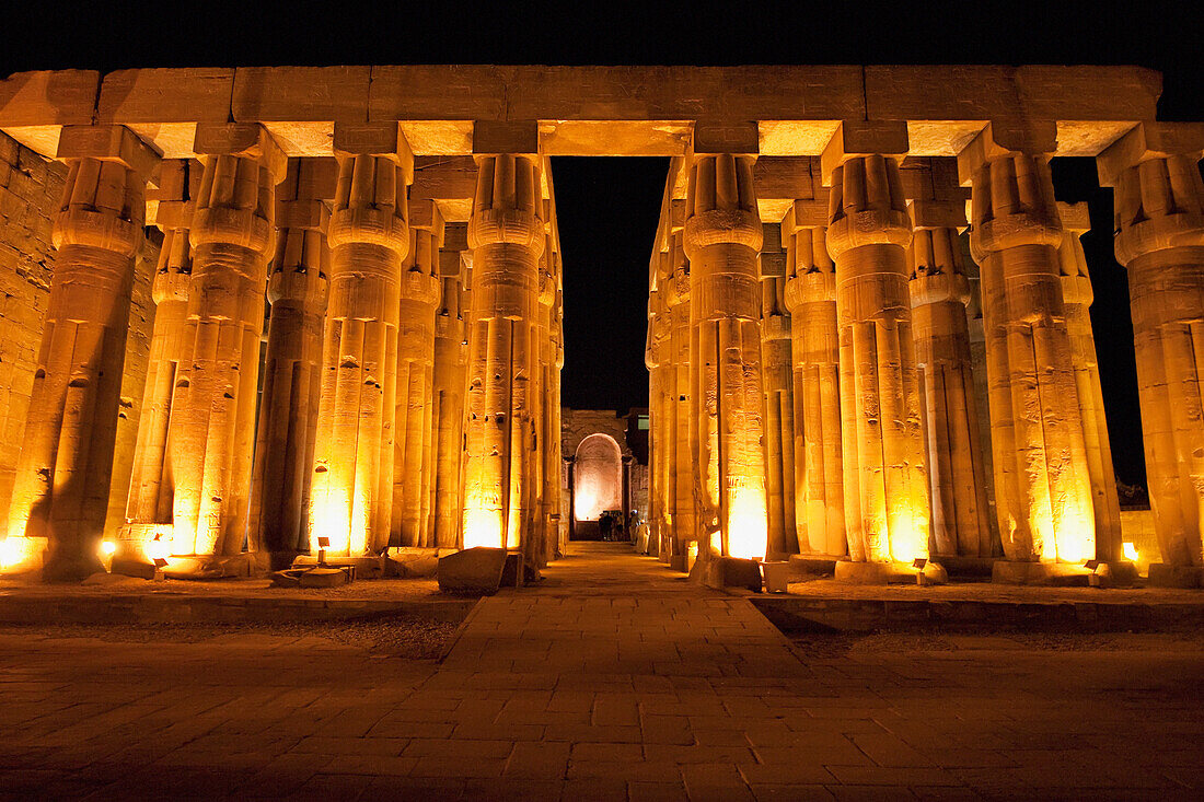 Hypostyle Hall Of Amenhotep Iii And Apse Of The Chapel For The Roman Imperial Cult In The Luxor Temple At Night, Qina, Egypt