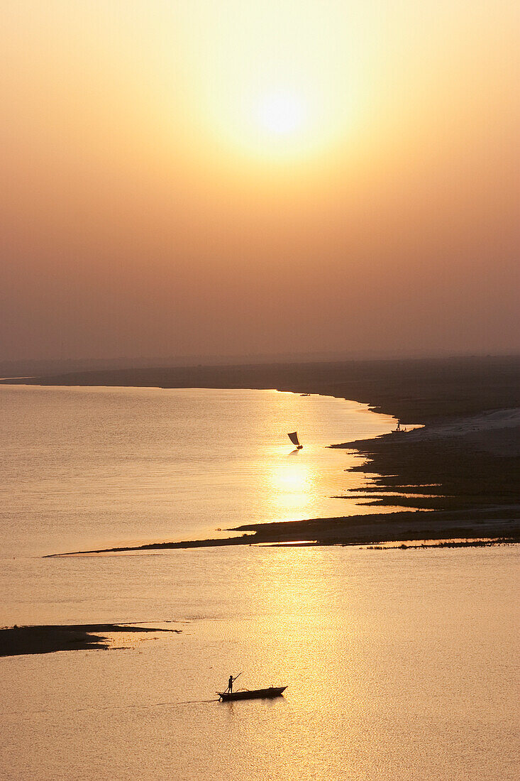 Sailboat On The Ganges River At Sunset, Patna, Bihar, India