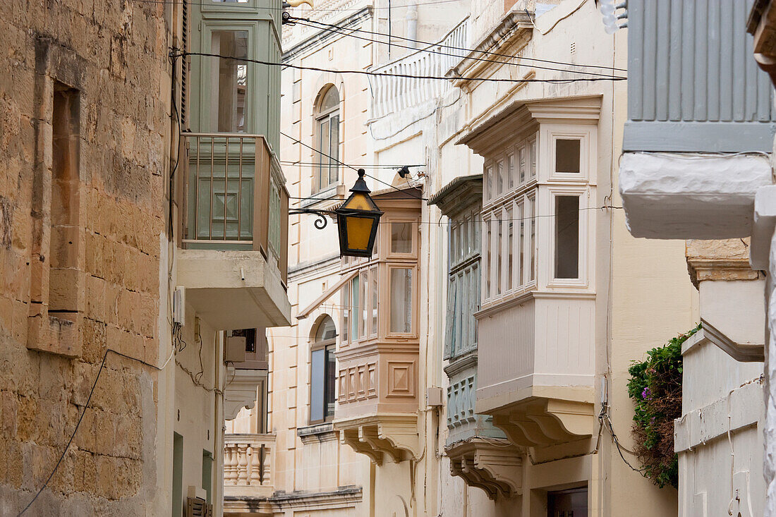 Street Scene With Enclosed Balconies, Victoria (Rabat), Gozo Island, Malta