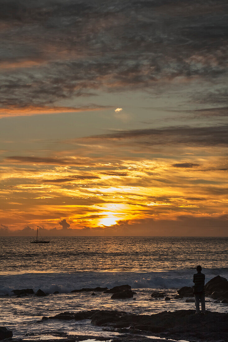 'View from Kailua Bay at sunset; Kailhua-Kona, Island of Hawaii, Hawaii, United States of America'