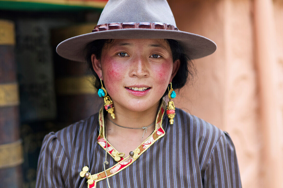 'Portrait of a young Tibetan woman; Dege, Sichuan, China'