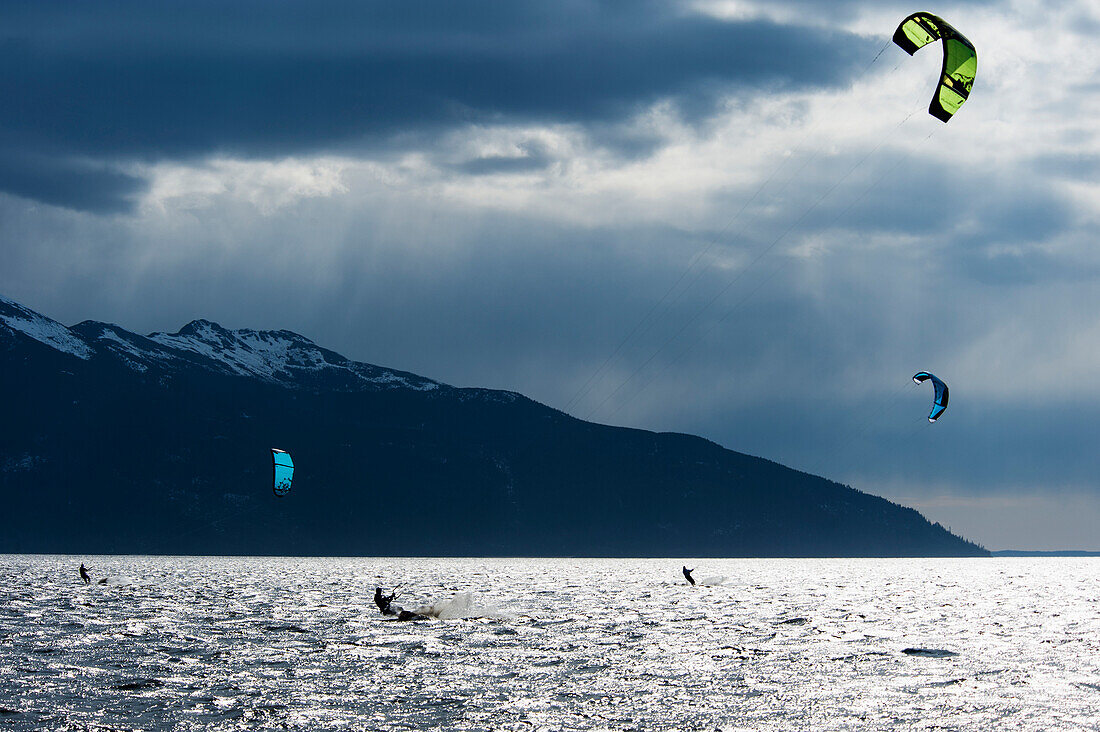 Kite boarders on Turnagain Arm in Southcentral Alaska.