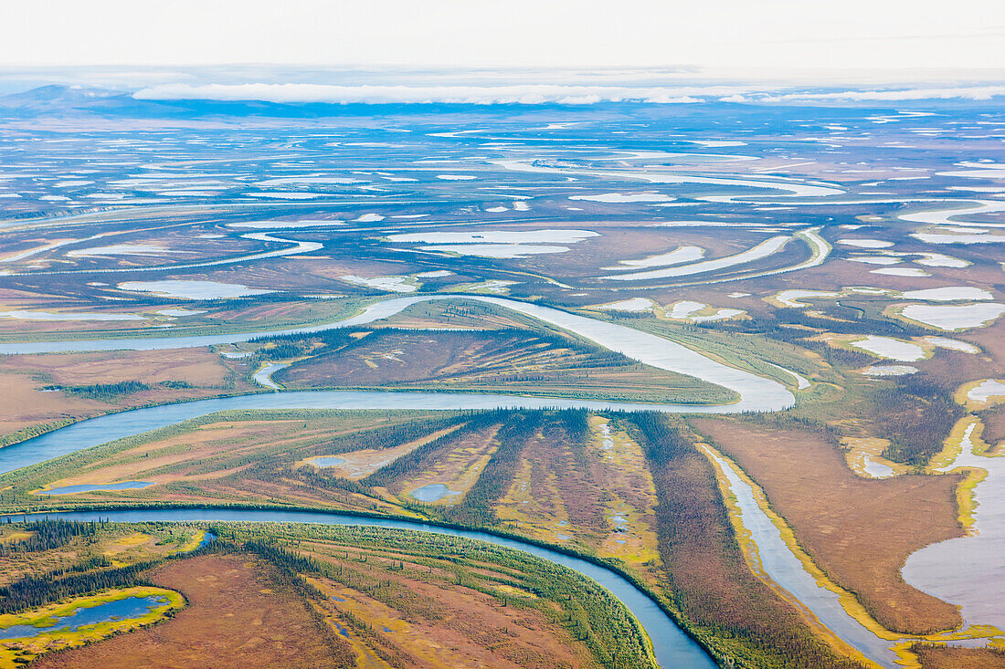 Aerial view of wetland lakes and rivers of the Selawik National Wildlife Refuge, Arctic Alaska, summer