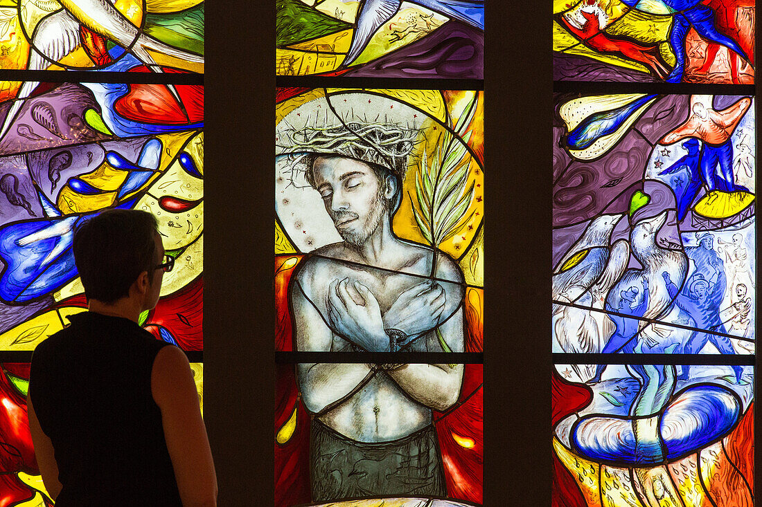 zagari, 'ecce homo' for the church saint-lubin-des-joncherets, exhibition of french contemporary stained glass 'les peintres et le vitrail', international center for stained glass, chartres, eure-et-loir (28), france