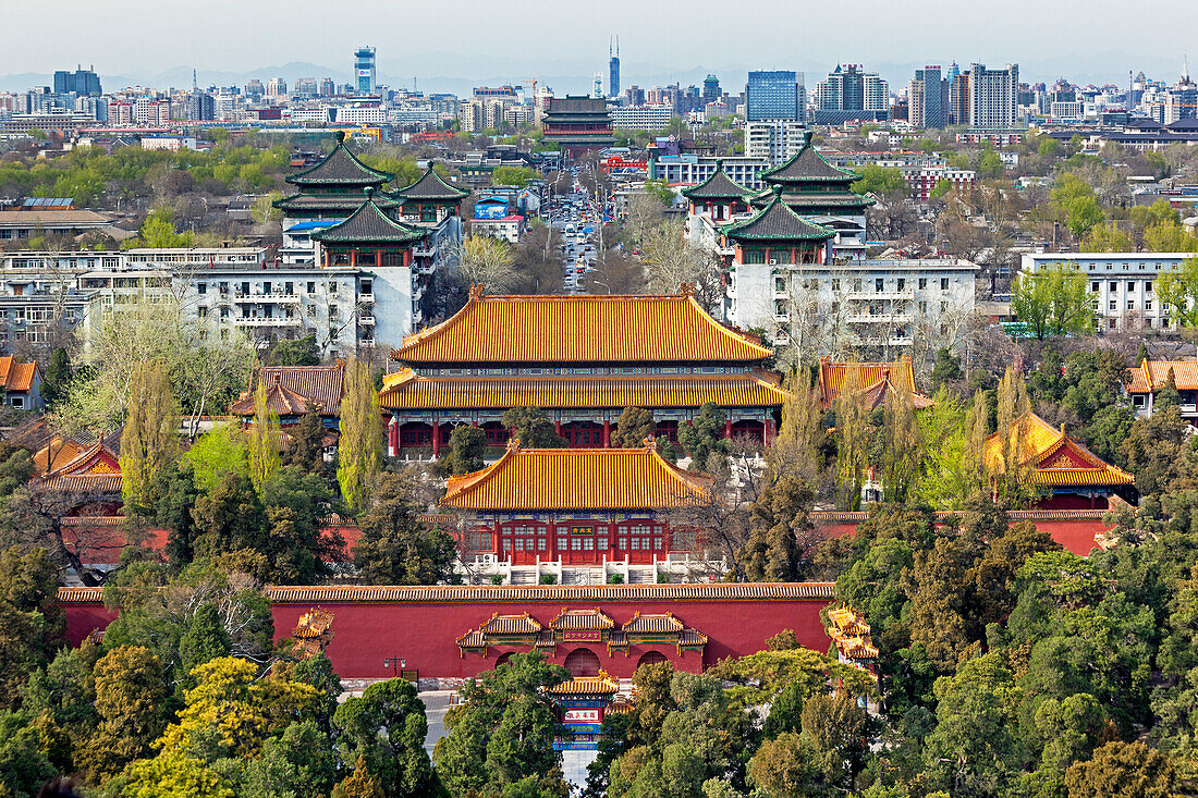 The Forbidden City in Beijing looking South taken from the viewing point of Jingshan Park, Beijing, China, Asia