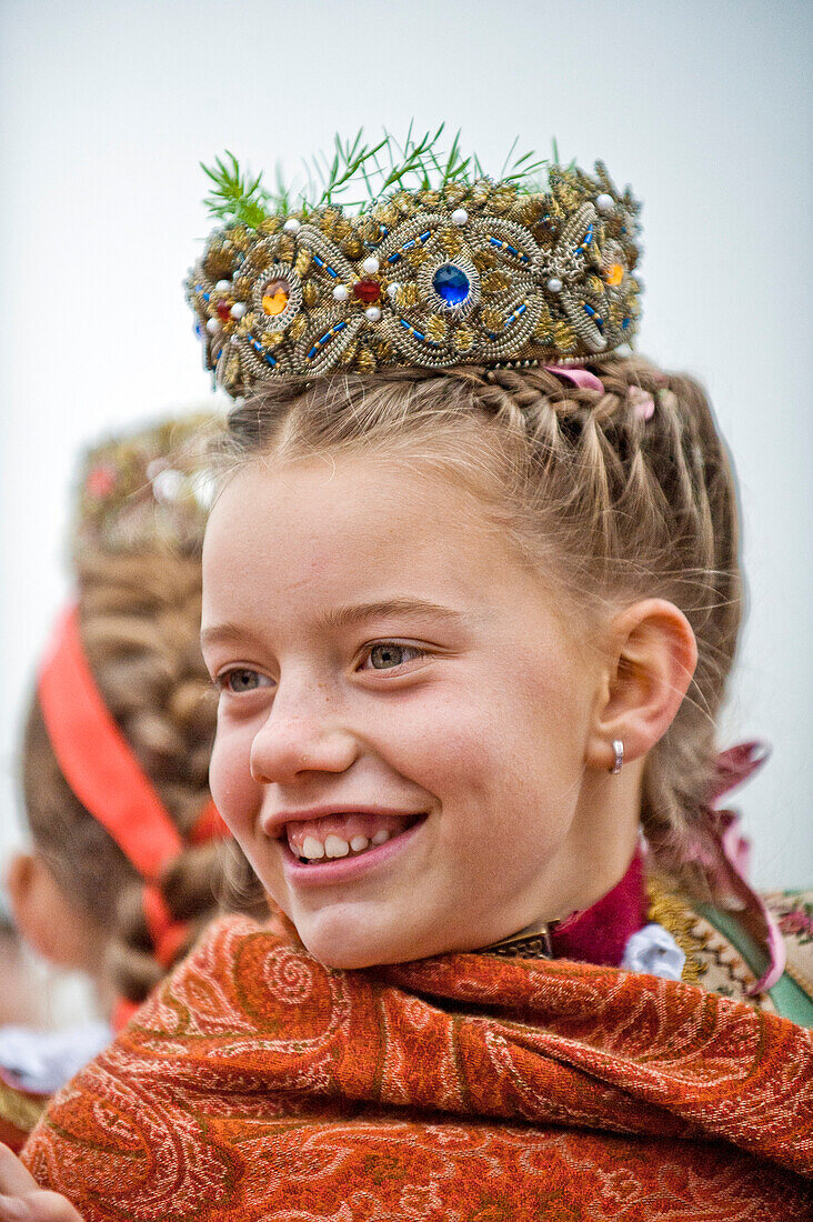 Traditional Girl,  Leonardi procession, Bad Toelz, Upper bavaria, Bavaria, Germany