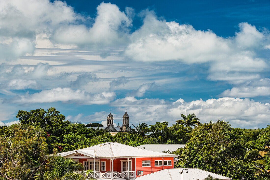 Cumulus clouds over St. John's, Antigua, West Indies