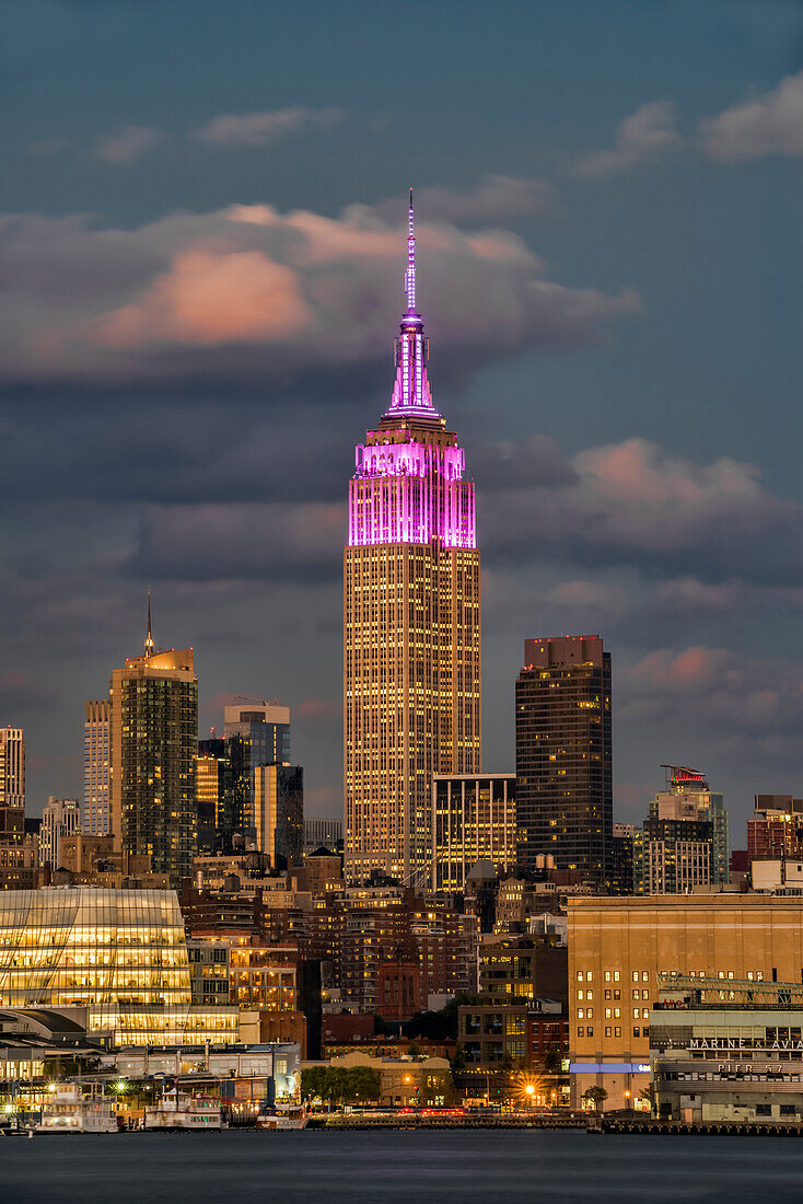 Empire State Building at sunset, colour honouring the Cupus Foundation of America, New York City, New York, United States of America