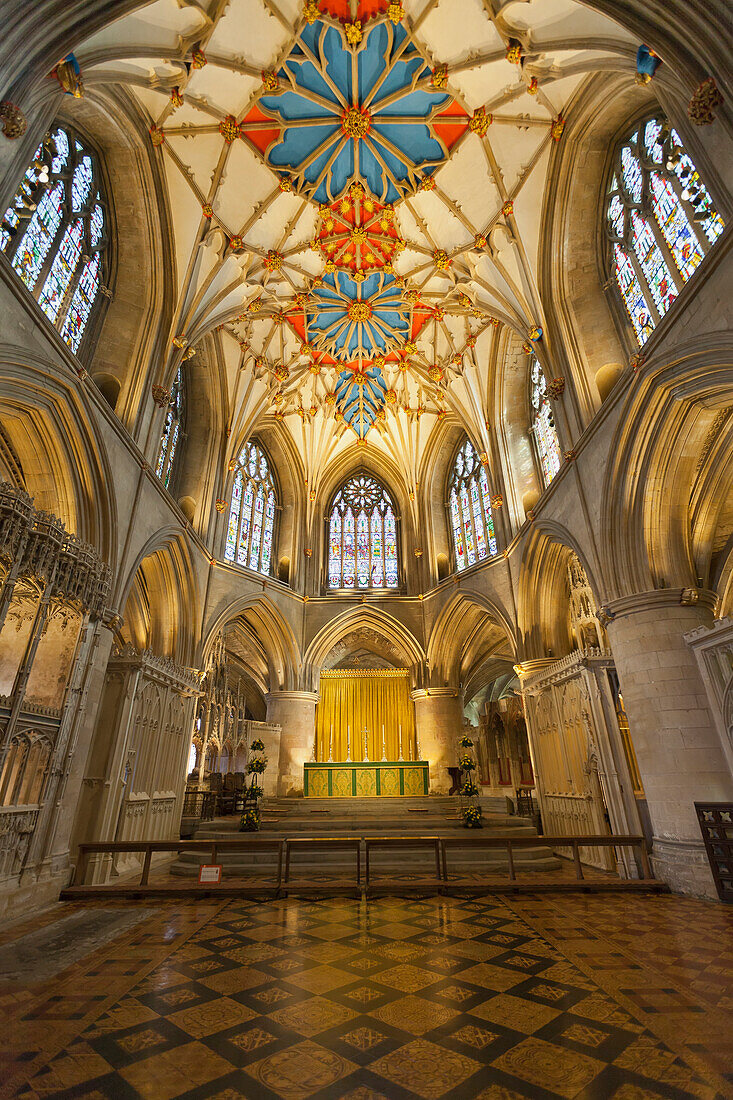 Interior of Tewkesbury Abbey, Tewkesbury, Gloucestershire, England
