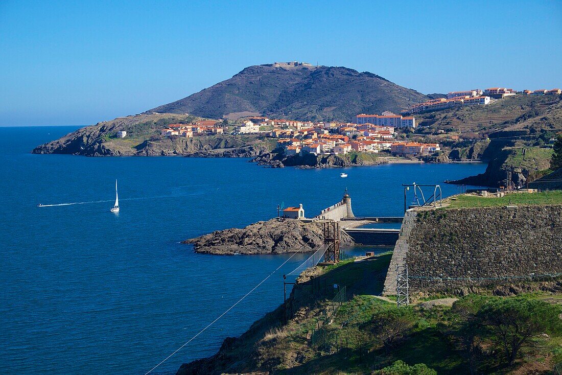 Europe, France, Languedoc Roussillon, Pyrenees Orientales, Fort Miradou and Collioure