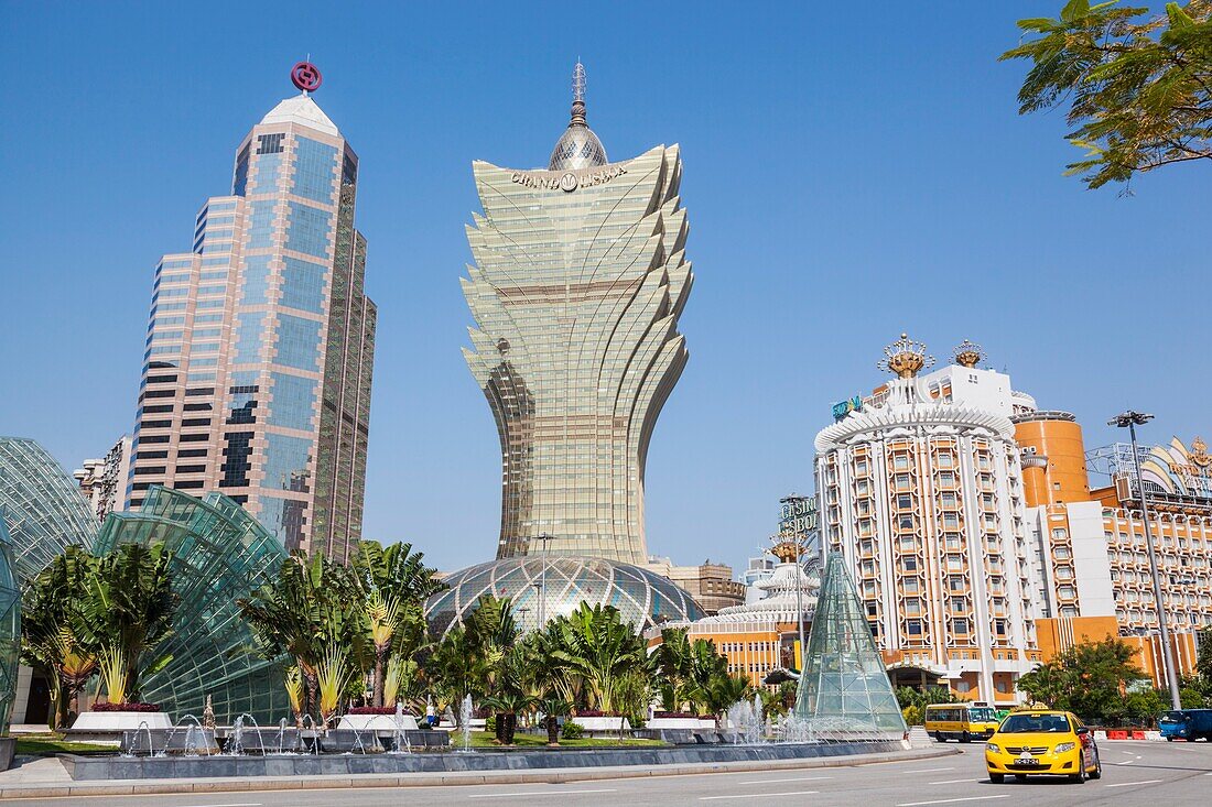 China,Macau,City Skyline with Hotel Grand Lisboa