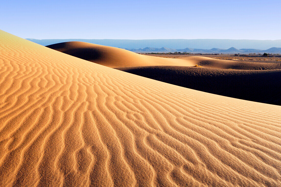 Morocco, Draa Valley, Tinfou, Tinfou dunes, Sunrise over the dunes