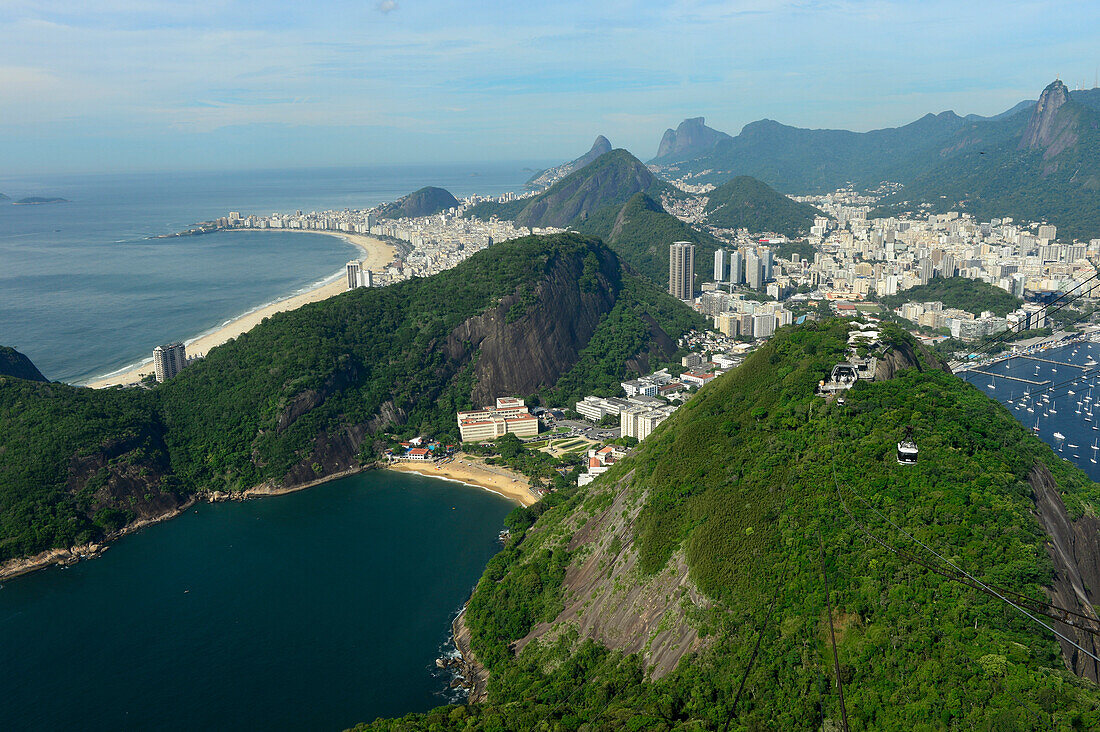 Cable car going towards the top of Sugarloaf Mountain in Rio de Janeiro,Brazil,South America