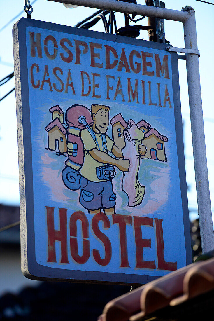 hostel sign in Paraty, State of  Rio de Janeiro, Brazil, South America