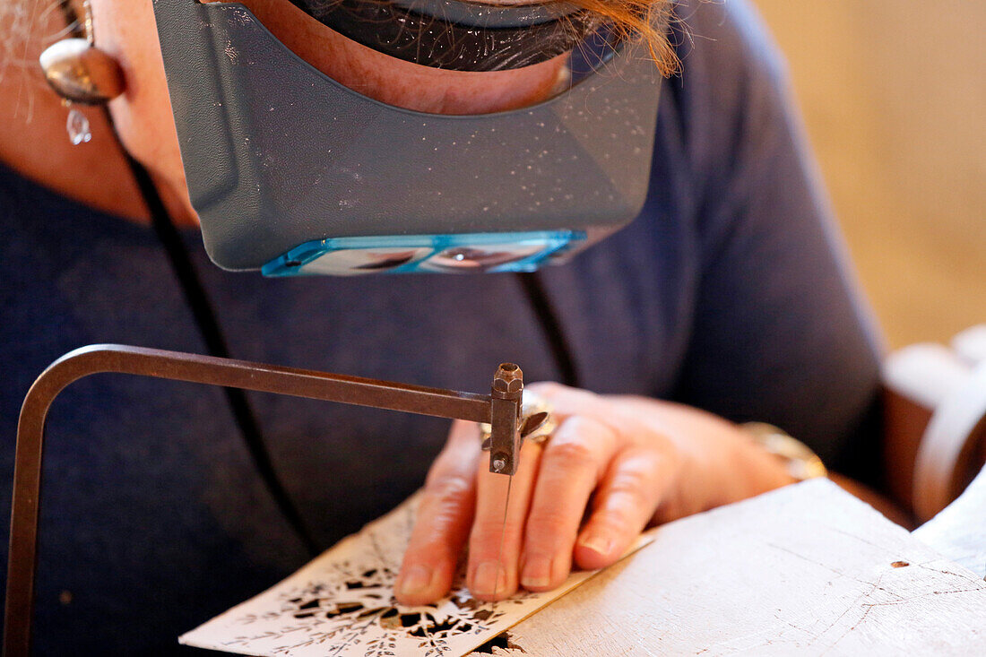 France,Seine et Marne, Blandy les Tours, Crafts, Focus on an artisan preparing an engraving intaglio
