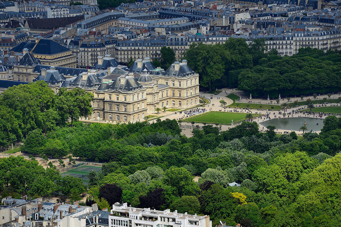 Europe, France, Paris, aerial view of the Senate and the Jardin du Luxembourg