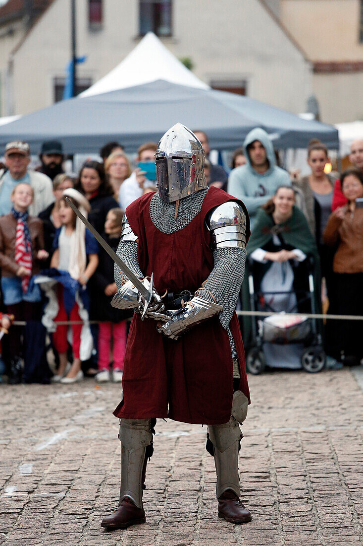 France,Seine et Marne, Fontenay Trésigny, Medieval feast, Knight about to fight