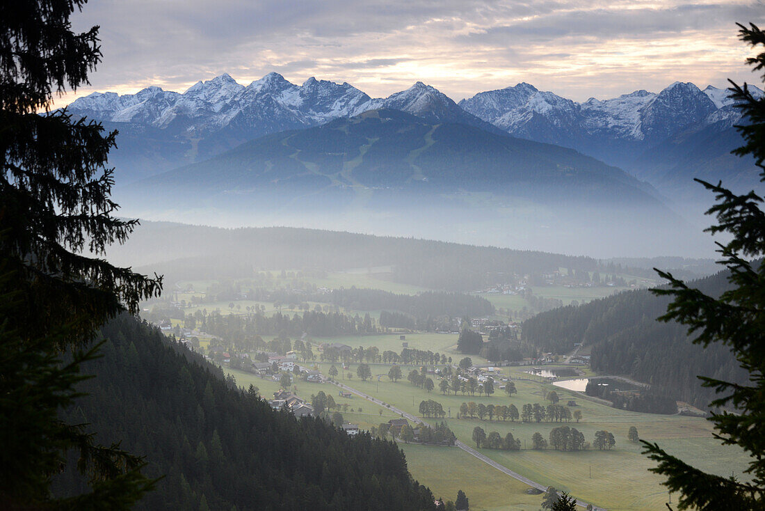 View to the south in the Ramsau over Schladming, Styria, Austria